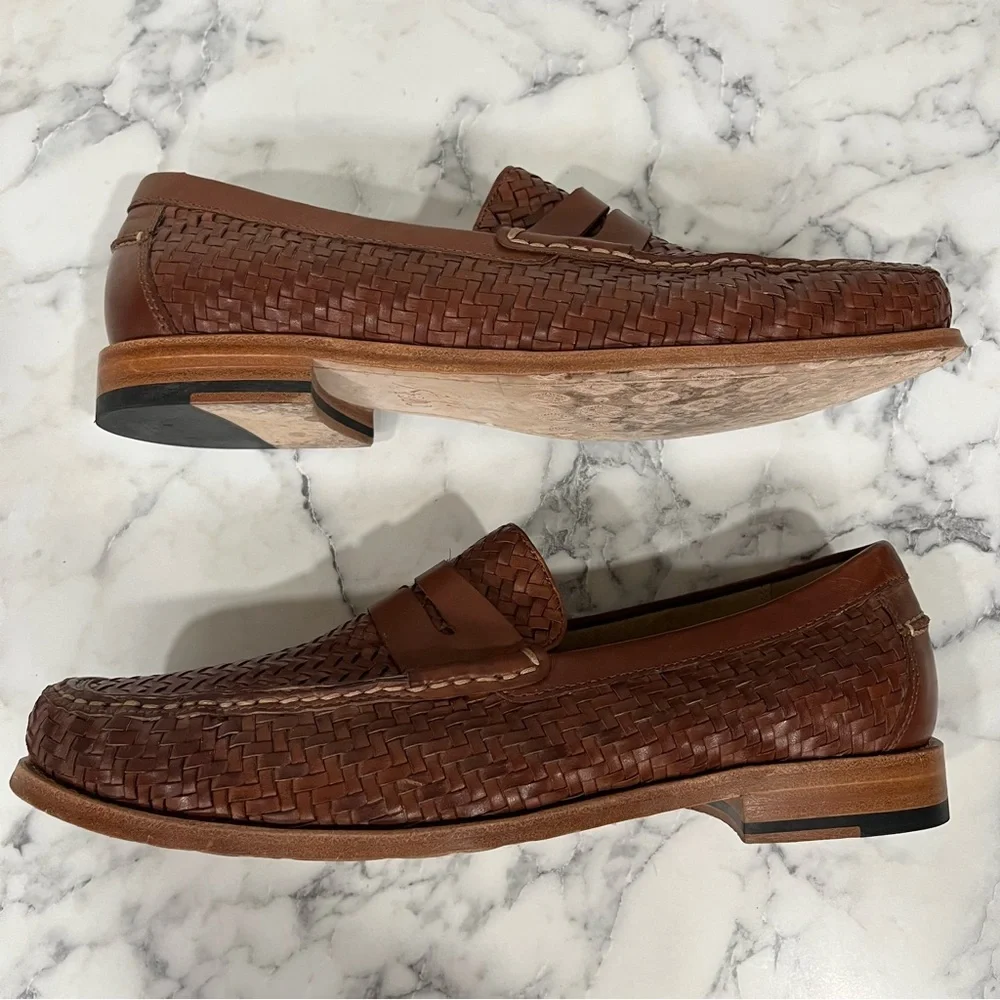 Johnston & Murphy Halstead Woven Penny Loafer brown full-grain leather Men’s 10